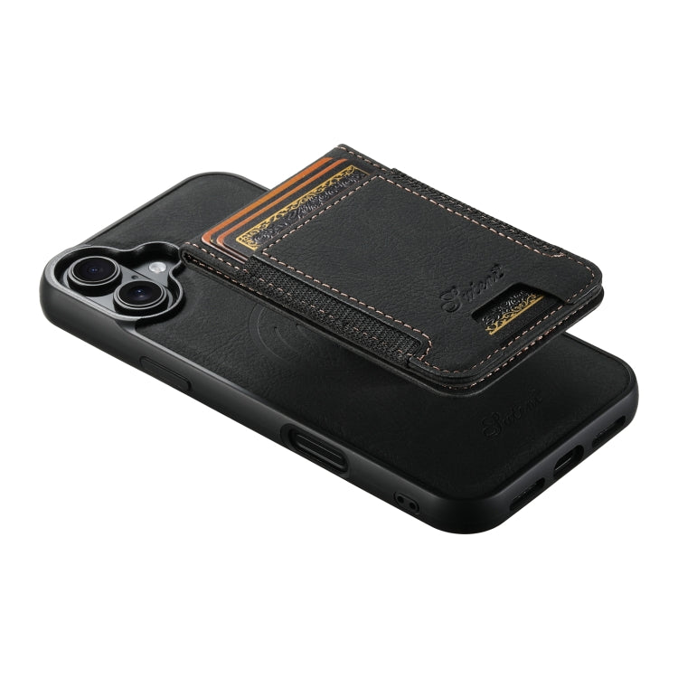 For iPhone 16 Suteni H17 Litchi Texture Leather MagSafe Detachable Wallet Phone Case(Black)