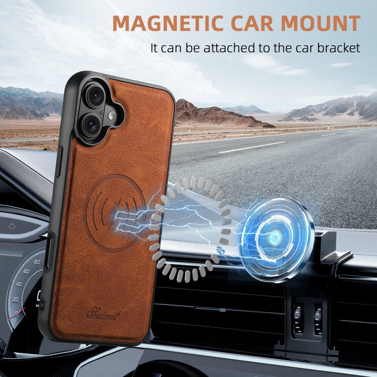 For iPhone 16 Suteni H17 Litchi Texture Leather MagSafe Detachable Wallet Phone Case(Khaki)