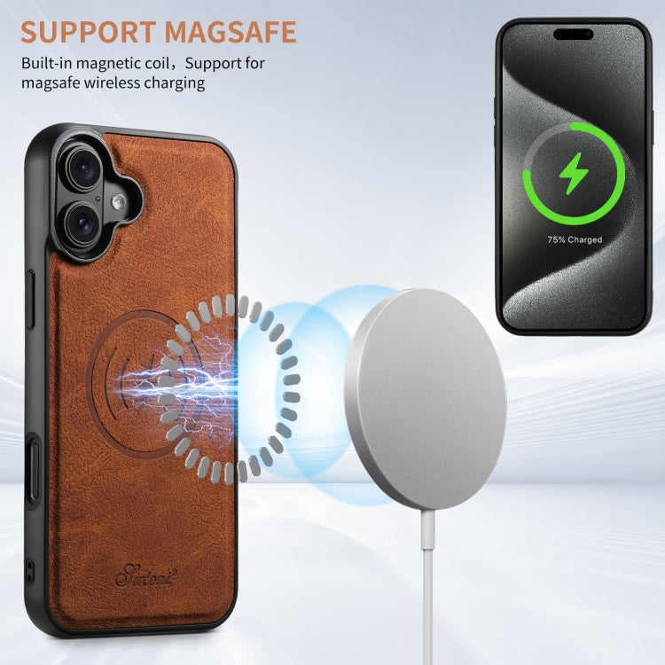 For iPhone 16 Suteni H17 Litchi Texture Leather MagSafe Detachable Wallet Phone Case(Khaki)