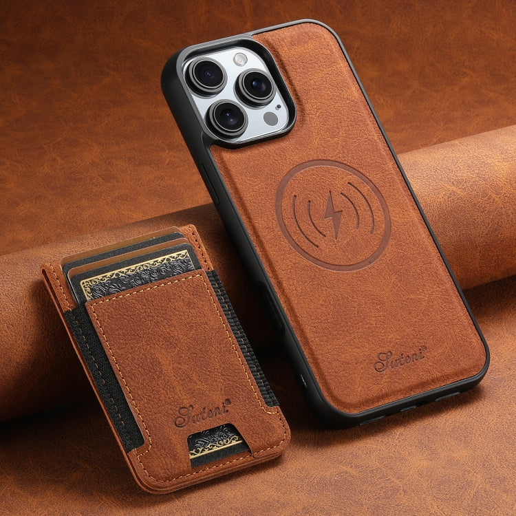 For iPhone 16 Pro Suteni H17 Litchi Texture Leather MagSafe Detachable Wallet Phone Case(Khaki)