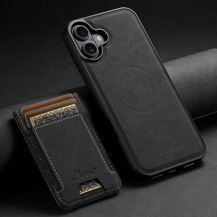 For iPhone 16 Plus Suteni H17 Litchi Texture Leather MagSafe Detachable Wallet Phone Case(Black)