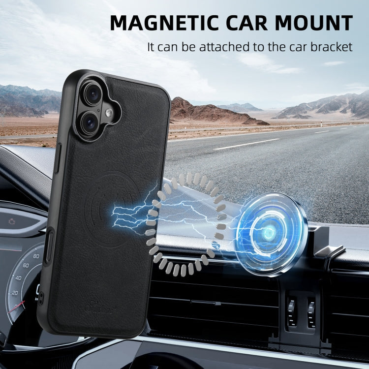 For iPhone 16 Plus Suteni H17 Litchi Texture Leather MagSafe Detachable Wallet Phone Case(Black)