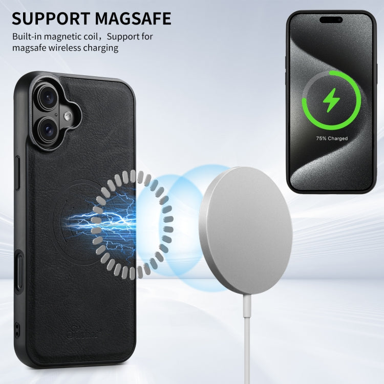 For iPhone 16 Plus Suteni H17 Litchi Texture Leather MagSafe Detachable Wallet Phone Case(Black)