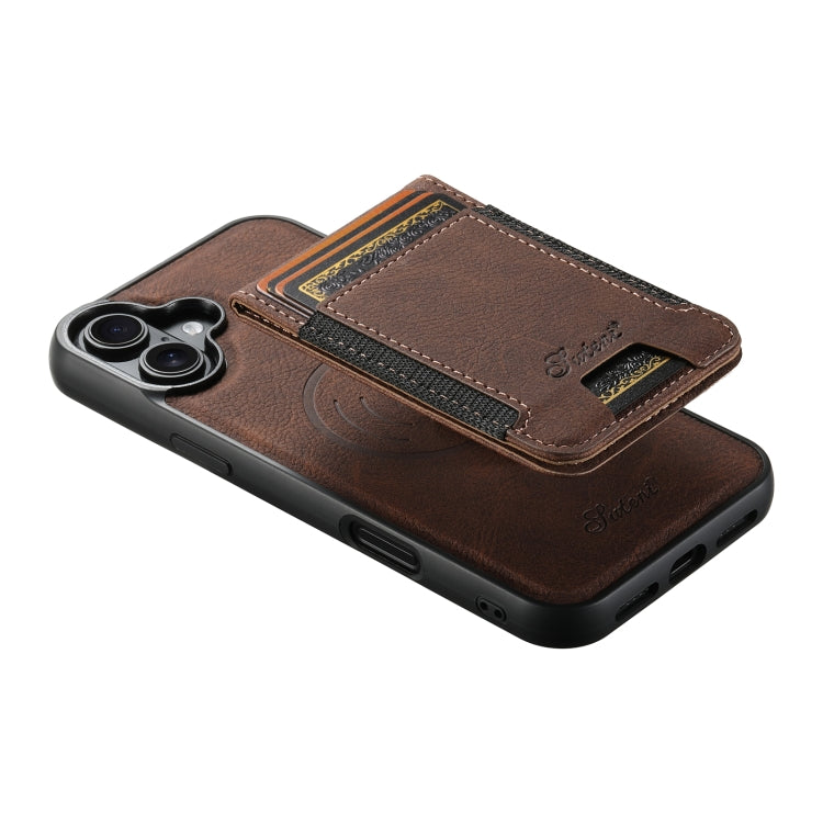 For iPhone 16 Plus Suteni H17 Litchi Texture Leather MagSafe Detachable Wallet Phone Case(Brown)