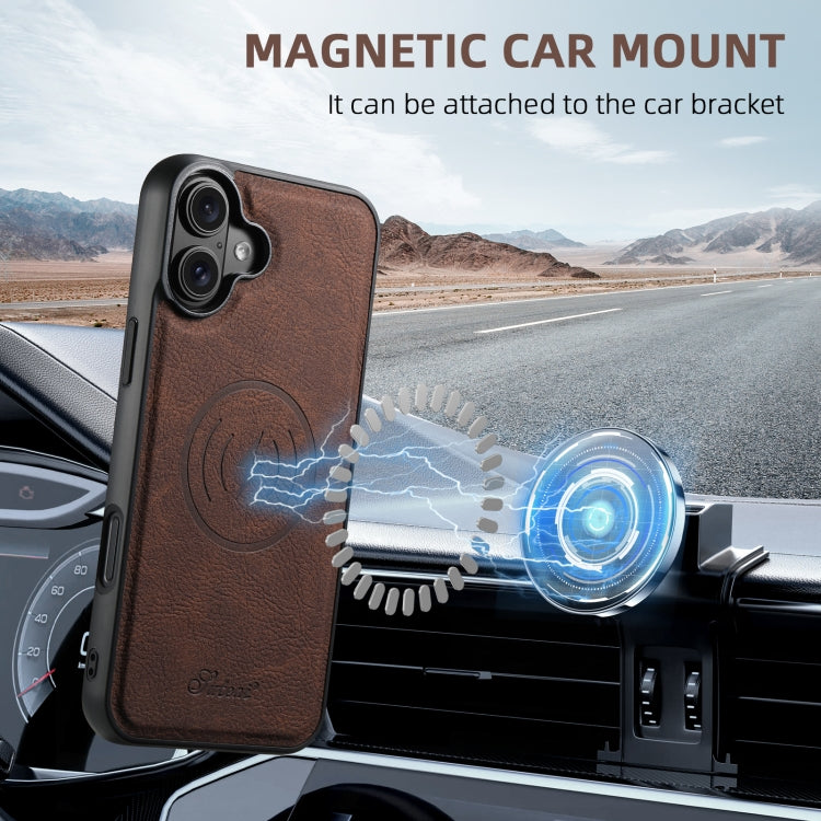 For iPhone 16 Plus Suteni H17 Litchi Texture Leather MagSafe Detachable Wallet Phone Case(Brown)