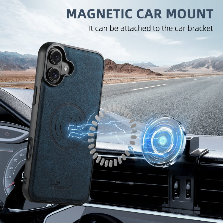 For iPhone 16 Plus Suteni H17 Litchi Texture Leather MagSafe Detachable Wallet Phone Case(Blue)
