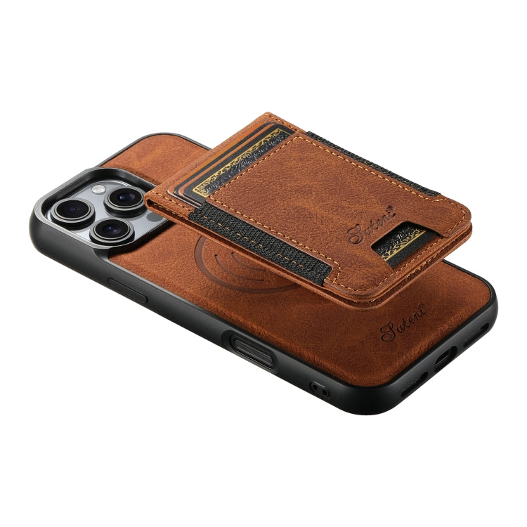 For iPhone 16 Pro Max Suteni H17 Litchi Texture Leather MagSafe Detachable Wallet Phone Case(Khaki)