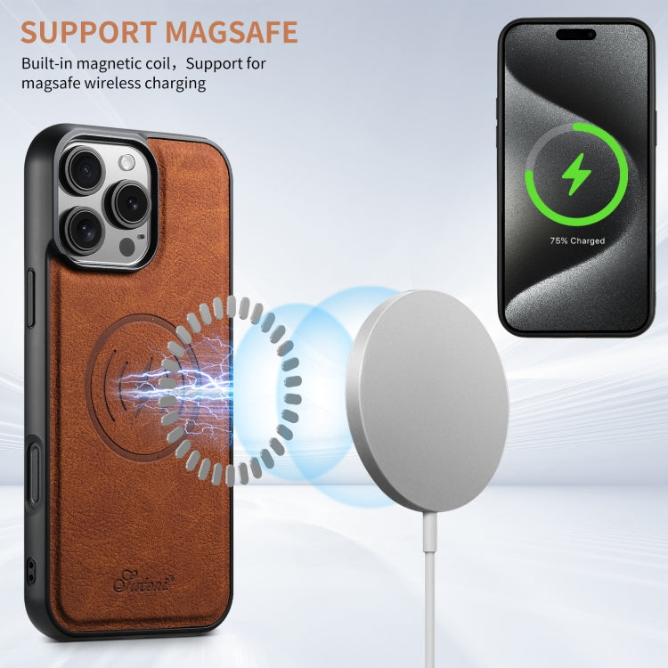 For iPhone 16 Pro Max Suteni H17 Litchi Texture Leather MagSafe Detachable Wallet Phone Case(Khaki)