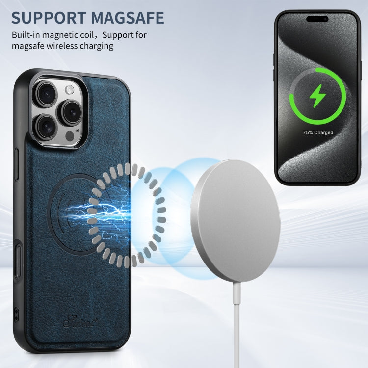 For iPhone 16 Pro Max Suteni H17 Litchi Texture Leather MagSafe Detachable Wallet Phone Case(Blue)