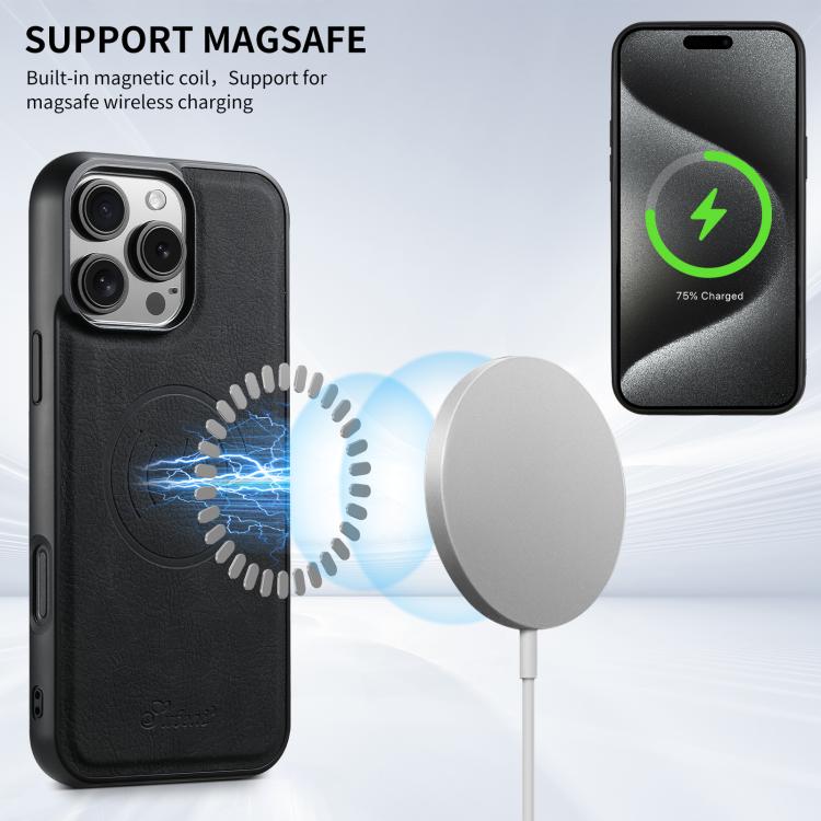 For iPhone 17e / 16e Suteni H17 Litchi Texture Leather MagSafe Detachable Wallet Phone Case(Black)