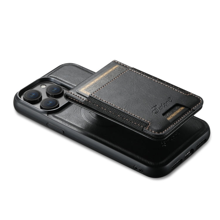 For iPhone 12 Pro Suteni H17 Oil Eax Leather MagSafe Detachable Wallet Phone Case(Black)