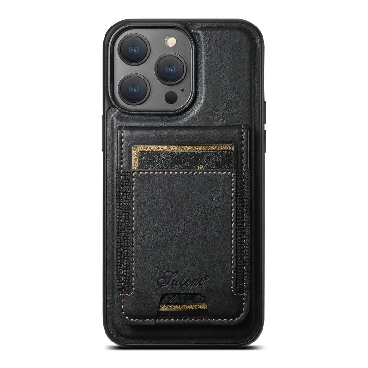 For iPhone 12 Pro Suteni H17 Oil Eax Leather MagSafe Detachable Wallet Phone Case(Black)