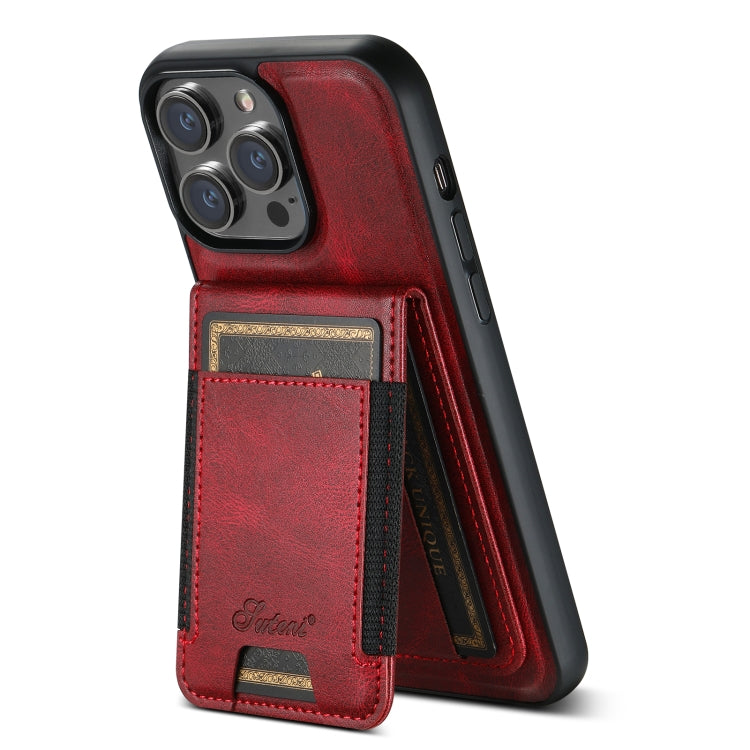 For iPhone 15 Pro Suteni H17 Oil Eax Leather MagSafe Detachable Wallet Phone Case(Red)