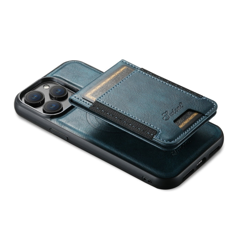 For iPhone 15 Pro Suteni H17 Oil Eax Leather MagSafe Detachable Wallet Phone Case(Blue)