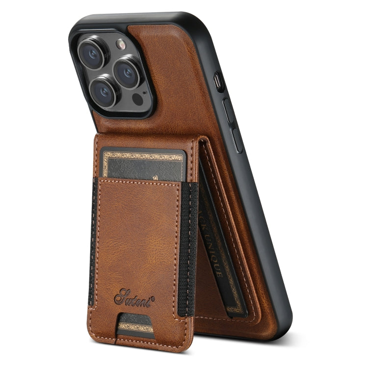 For iPhone 14 Suteni H17 Oil Eax Leather MagSafe Detachable Wallet Phone Case(Brown)