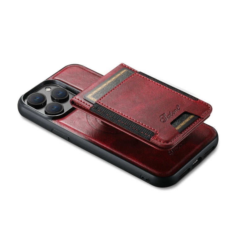 For iPhone 14 Pro Suteni H17 Oil Eax Leather MagSafe Detachable Wallet Phone Case(Red)