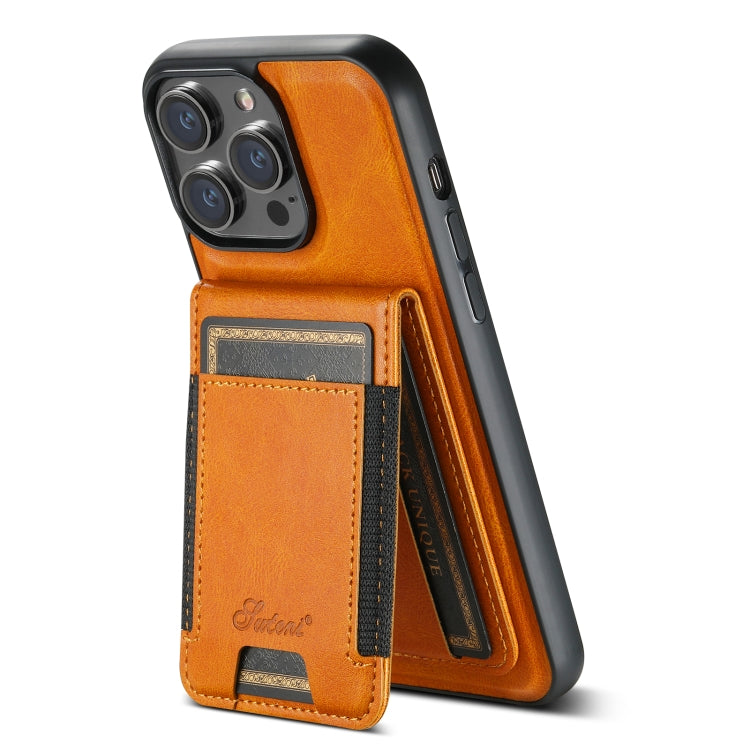 For iPhone 13 Pro Max Suteni H17 Oil Eax Leather MagSafe Detachable Wallet Phone Case(Khaki)