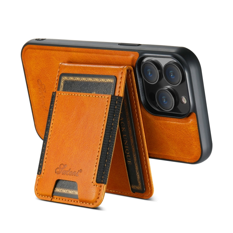 For iPhone 13 Pro Max Suteni H17 Oil Eax Leather MagSafe Detachable Wallet Phone Case(Khaki)