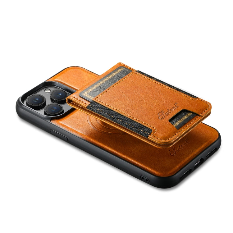 For iPhone 13 Pro Max Suteni H17 Oil Eax Leather MagSafe Detachable Wallet Phone Case(Khaki)