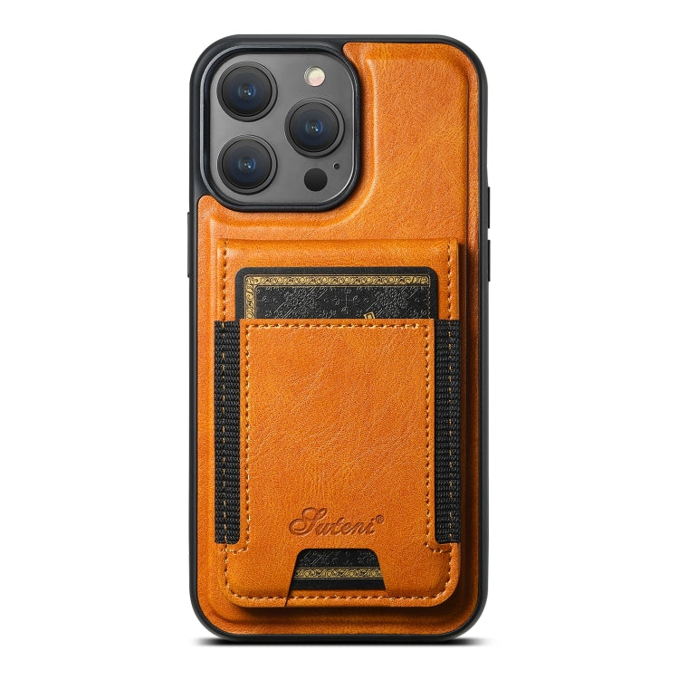 For iPhone 13 Pro Max Suteni H17 Oil Eax Leather MagSafe Detachable Wallet Phone Case(Khaki)