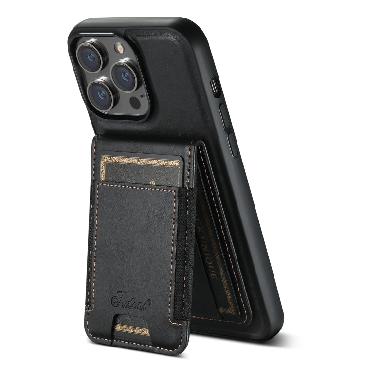 For iPhone 12  Suteni H17 Oil Eax Leather MagSafe Detachable Wallet Phone Case(Black)