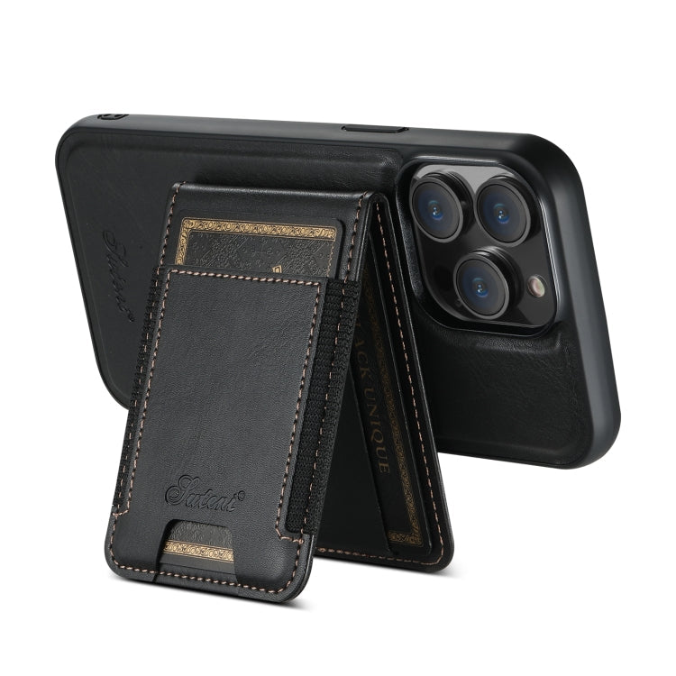 For iPhone 12  Suteni H17 Oil Eax Leather MagSafe Detachable Wallet Phone Case(Black)
