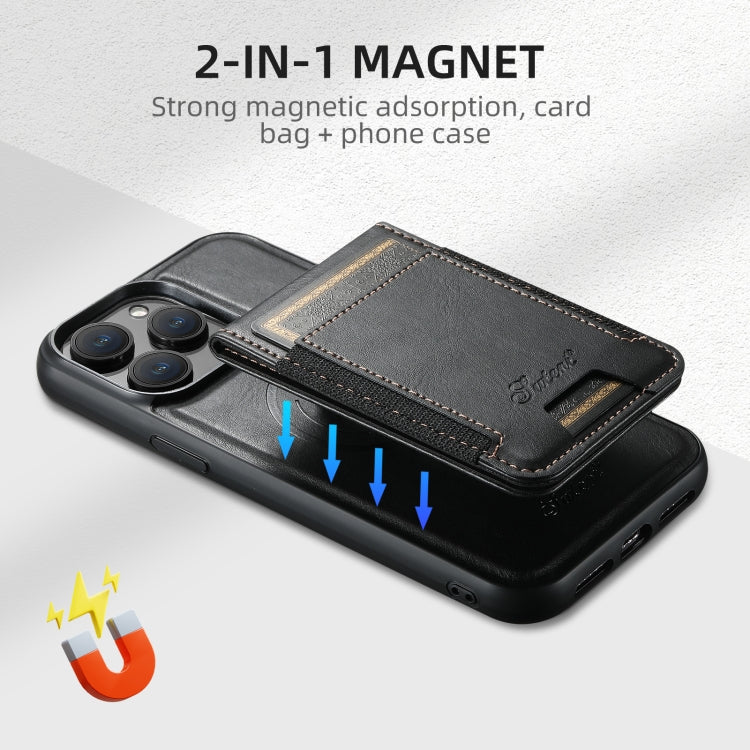 For iPhone 16 Suteni H17 Oil Eax Leather MagSafe Detachable Wallet Phone Case(Black)