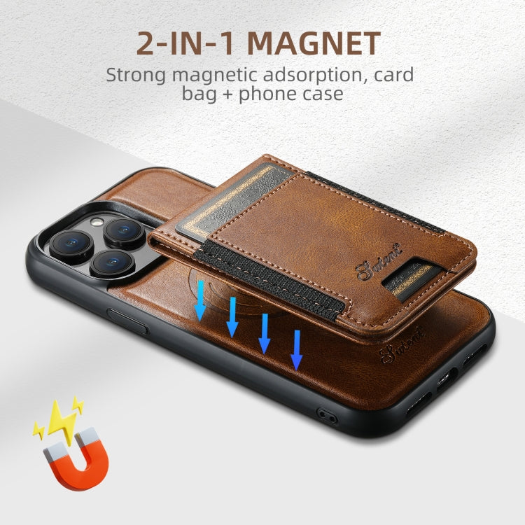 For iPhone 16 Suteni H17 Oil Eax Leather MagSafe Detachable Wallet Phone Case(Brown)