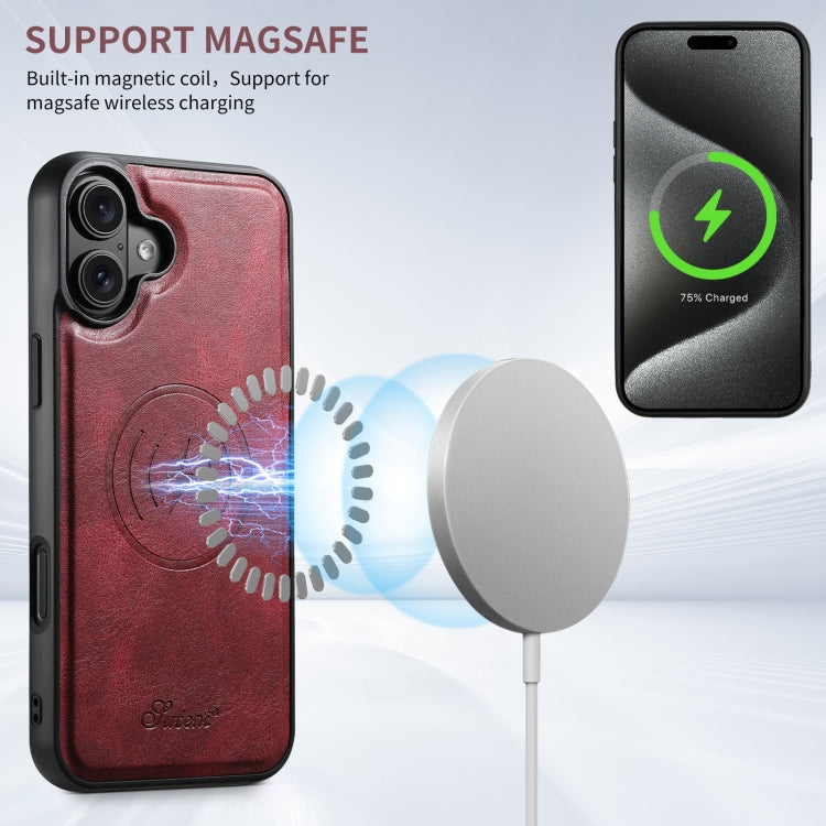 For iPhone 16 Suteni H17 Oil Eax Leather MagSafe Detachable Wallet Phone Case(Red)