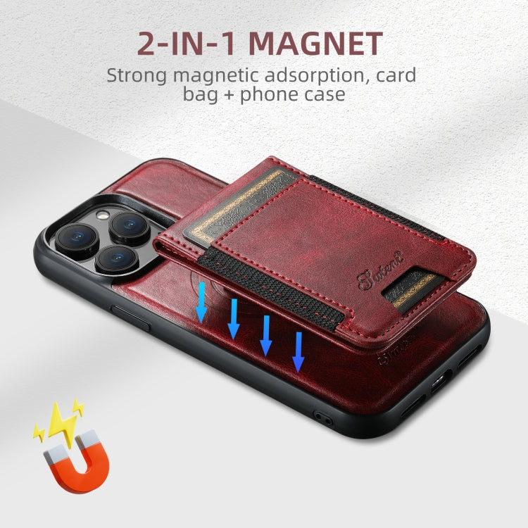 For iPhone 16 Suteni H17 Oil Eax Leather MagSafe Detachable Wallet Phone Case(Red)
