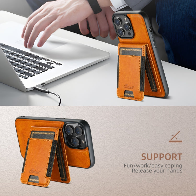 For iPhone 16 Suteni H17 Oil Eax Leather MagSafe Detachable Wallet Phone Case(Khaki)