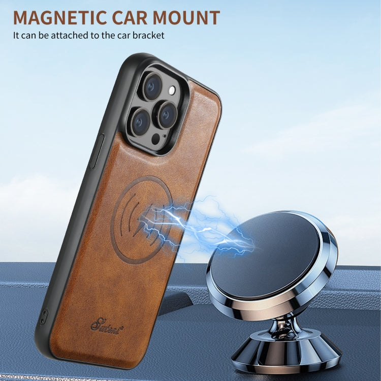 For iPhone 16 Pro Suteni H17 Oil Eax Leather MagSafe Detachable Wallet Phone Case(Brown)