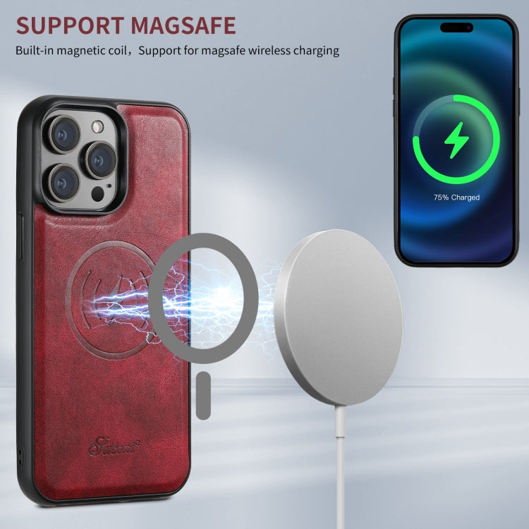 For iPhone 16 Pro Suteni H17 Oil Eax Leather MagSafe Detachable Wallet Phone Case(Red)