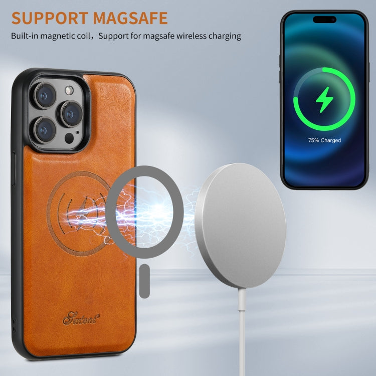 For iPhone 16 Pro Suteni H17 Oil Eax Leather MagSafe Detachable Wallet Phone Case(Khaki)