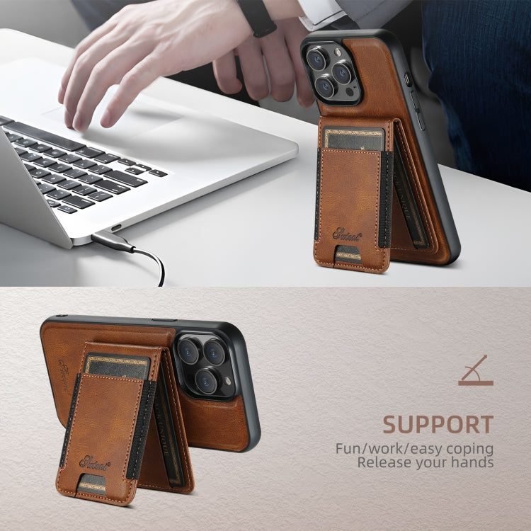For iPhone 16 Plus Suteni H17 Oil Eax Leather MagSafe Detachable Wallet Phone Case(Brown)