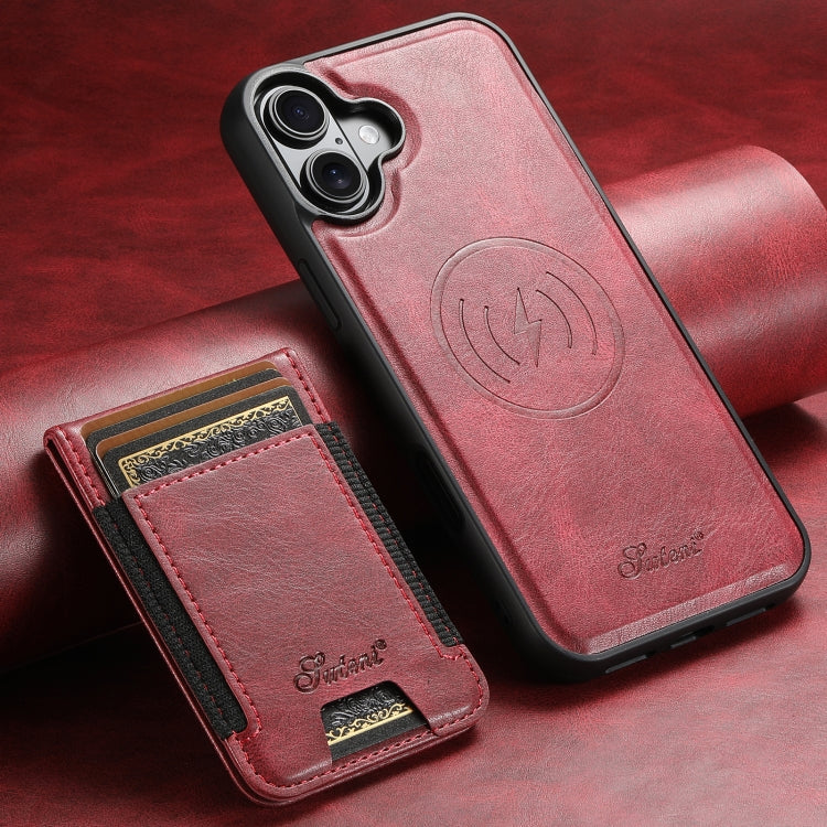 For iPhone 16 Plus Suteni H17 Oil Eax Leather MagSafe Detachable Wallet Phone Case(Red)