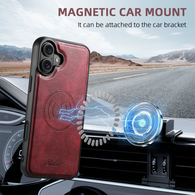 For iPhone 16 Plus Suteni H17 Oil Eax Leather MagSafe Detachable Wallet Phone Case(Red)