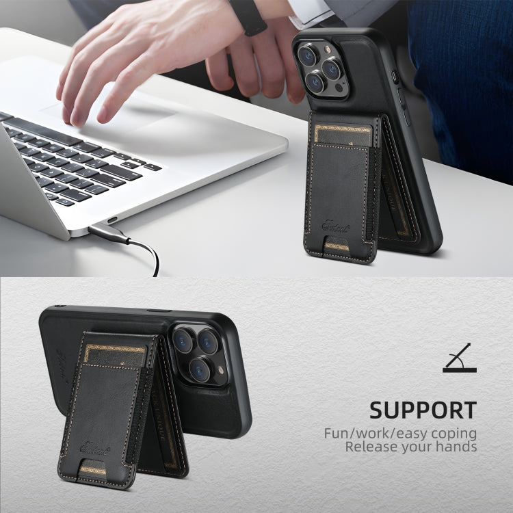 For iPhone 16 Pro Max Suteni H17 Oil Eax Leather MagSafe Detachable Wallet Phone Case(Black)