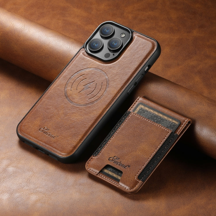 For iPhone 16 Pro Max Suteni H17 Oil Eax Leather MagSafe Detachable Wallet Phone Case(Brown)