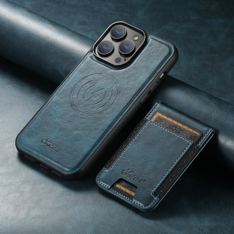 For iPhone 16 Pro Max Suteni H17 Oil Eax Leather MagSafe Detachable Wallet Phone Case(Blue)