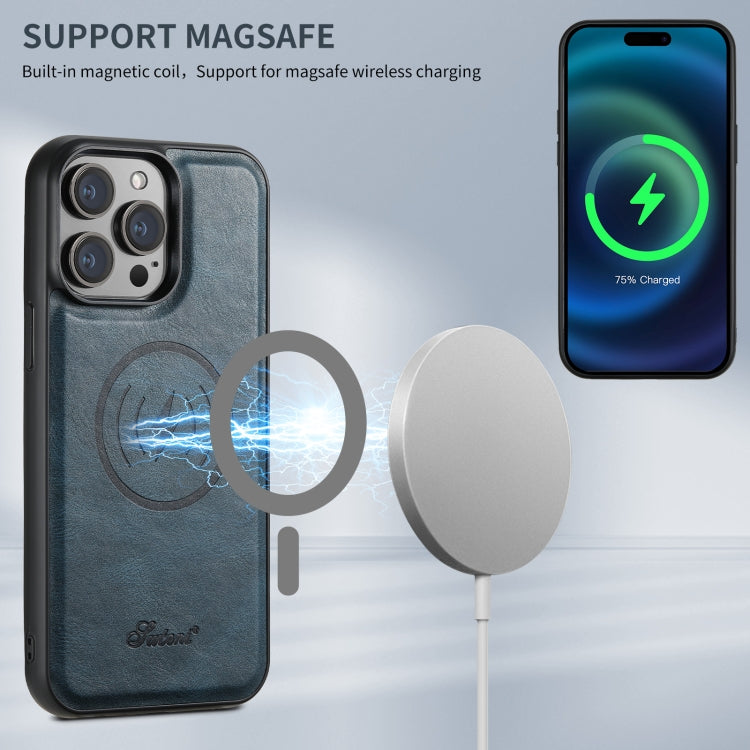 For iPhone 16 Pro Max Suteni H17 Oil Eax Leather MagSafe Detachable Wallet Phone Case(Blue)