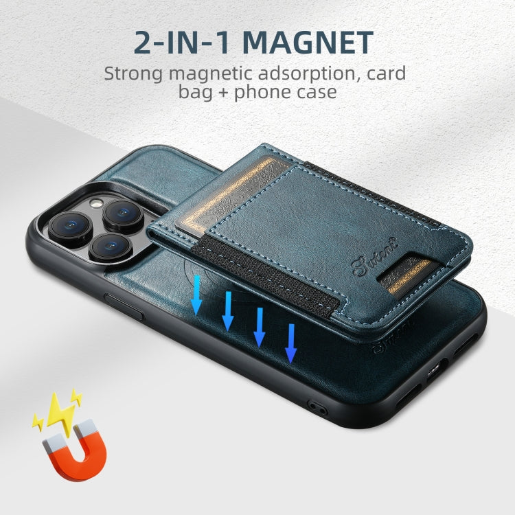 For iPhone 16 Pro Max Suteni H17 Oil Eax Leather MagSafe Detachable Wallet Phone Case(Blue)