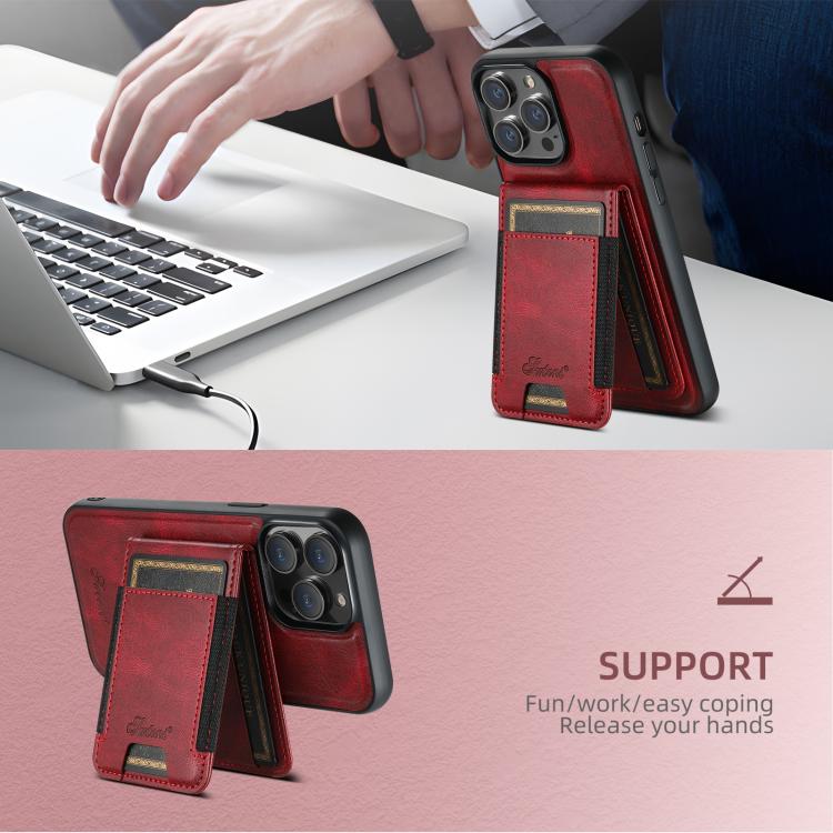 For iPhone 17e / 16e Suteni H17 Oil Eax Leather MagSafe Detachable Wallet Phone Case(Red)