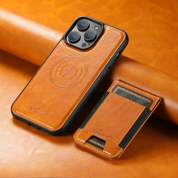For iPhone 17e / 16e Suteni H17 Oil Eax Leather MagSafe Detachable Wallet Phone Case(Khaki)