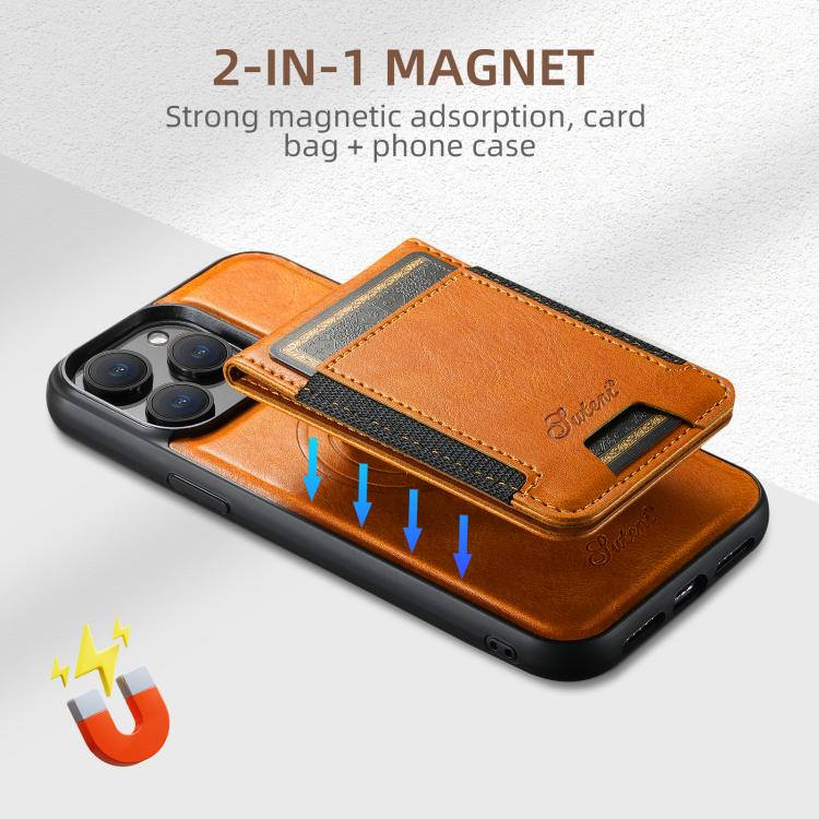 For iPhone 17e / 16e Suteni H17 Oil Eax Leather MagSafe Detachable Wallet Phone Case(Khaki)