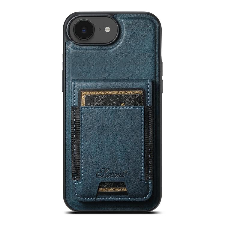 For iPhone 17e / 16e Suteni H17 Oil Eax Leather MagSafe Detachable Wallet Phone Case(Blue)