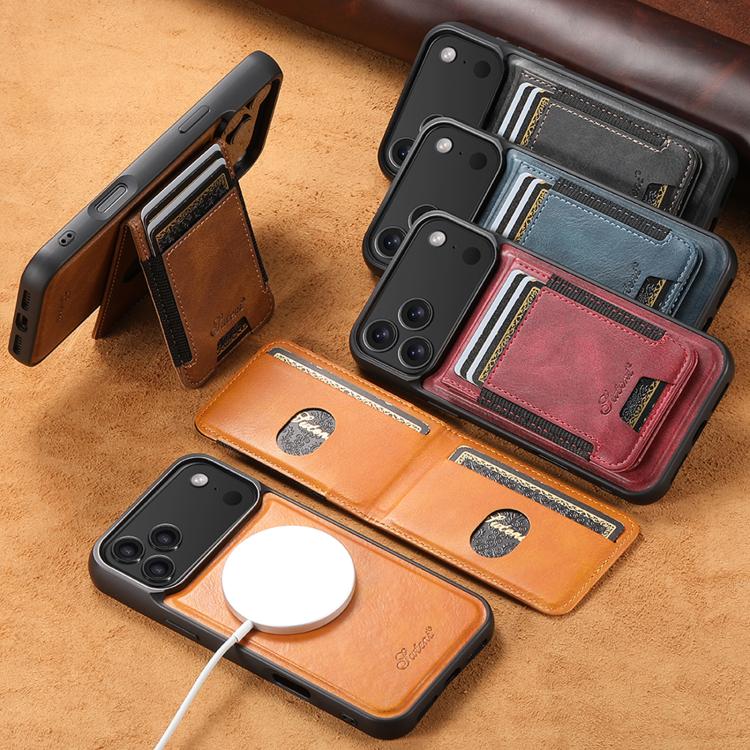 For iPhone 14 Suteni H17 Oil Eax Leather MagSafe Detachable Wallet Phone Case(Black)