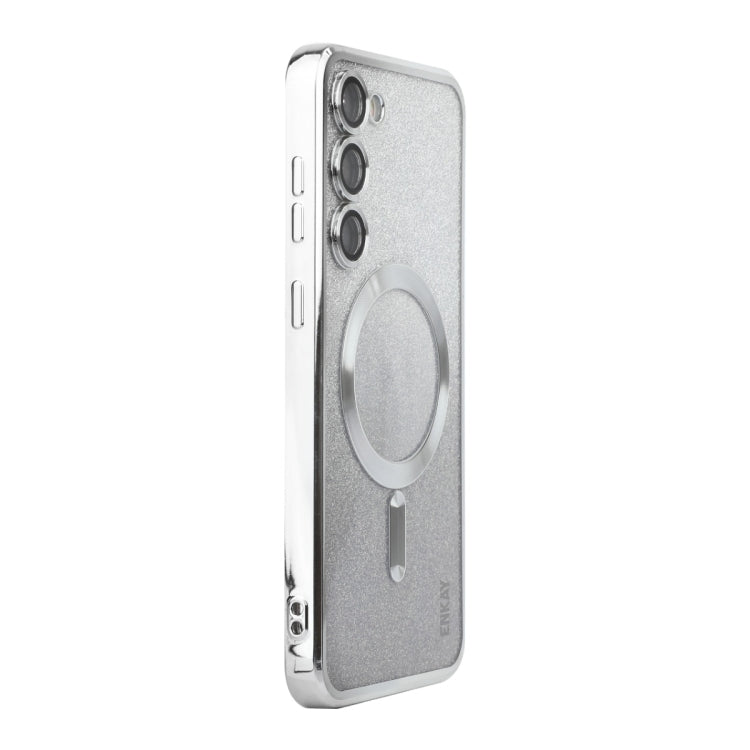 For Samsung Galaxy S23 5G ENKAY Hat-Prince Magnetic Glitter Plated TPU Phone Case with Lens Film(Silver)