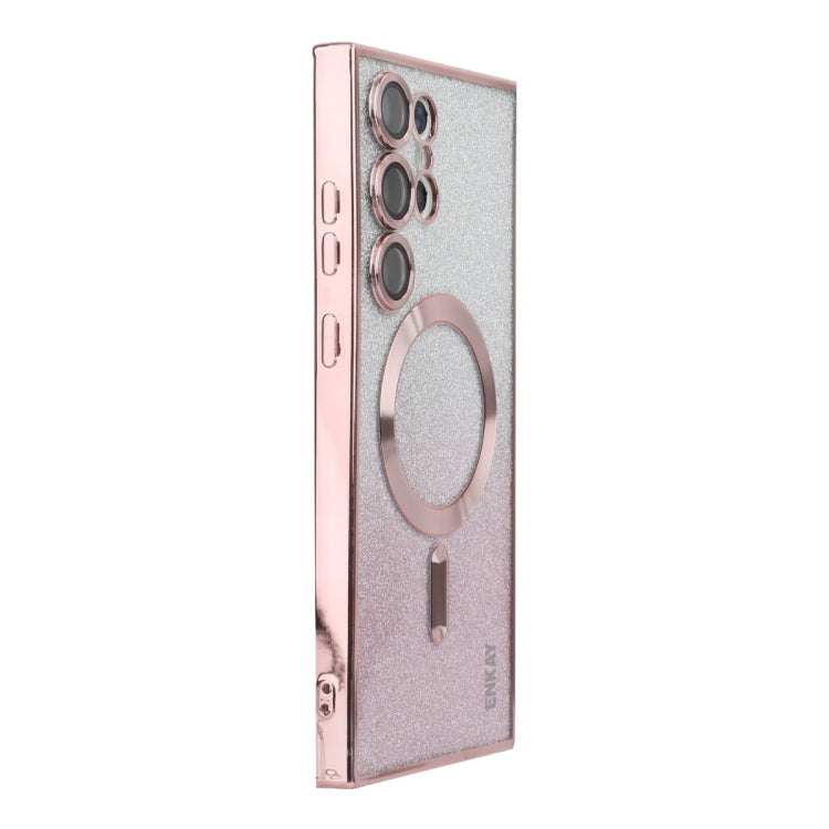 For Samsung Galaxy S24 Ultra 5G ENKAY Hat-Prince Magnetic Glitter Plated TPU Phone Case with Lens Film(Pink)