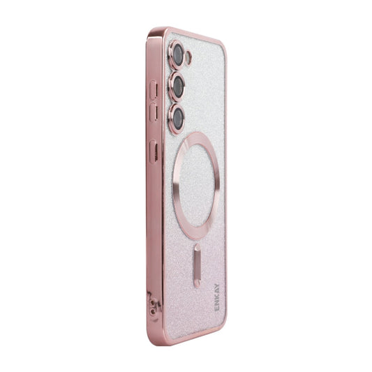 For Samsung Galaxy S25 5G ENKAY Hat-Prince Magnetic Glitter Plated TPU Phone Case with Lens Film(Pink)